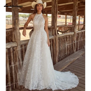 Elegant Lace A-Line Wedding Dress 2026 Halter Wedding Gown Sleeveless Bridal Gown Robe De Mariée Customized 1