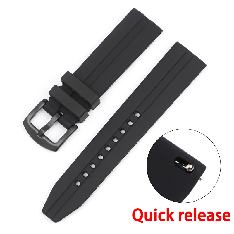 Large Black Silicone Sport Strap with Stainless Steel Buckle - Waterproof Rubber Watch Band