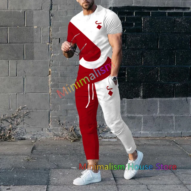 Poker J 3D Print Men Tracksuit Set Jogger Clothing For Man Casual Suit Short Sleeve Tshirts+Trousers 2 Piece Outfits Streetwear 1