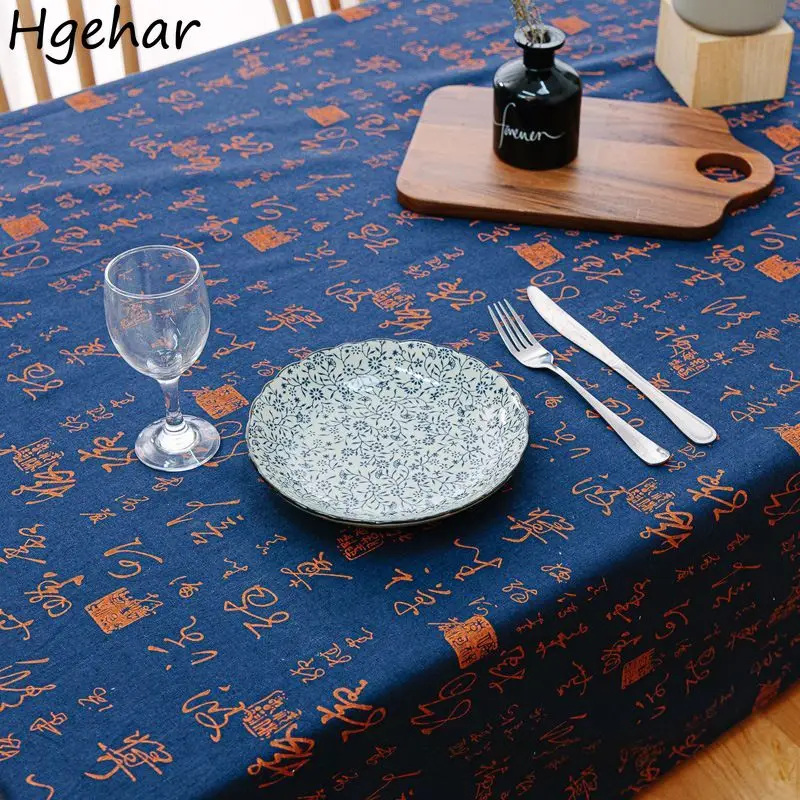 

Tablecloth Retro Chinese Style Desk Cover Dinning Room Linen Letter Printed Vintage Rectangular Party Wedding Home Household