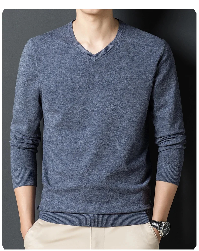 Description Picture 3 of itemColors 10 Autumn Men's Woolen Sweaters Classic Style Business Casual Pullover V-neck Thin Sweater Male Brand Bottoming Shirt