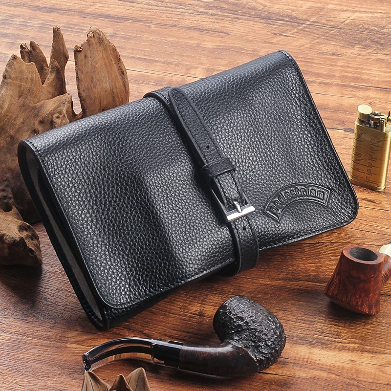 

Сумка для курительной трубки большой емкости из натуральной кожи, аксессуары для инструментов с фильтром из воловьей кожи, подходят для 4 трубок