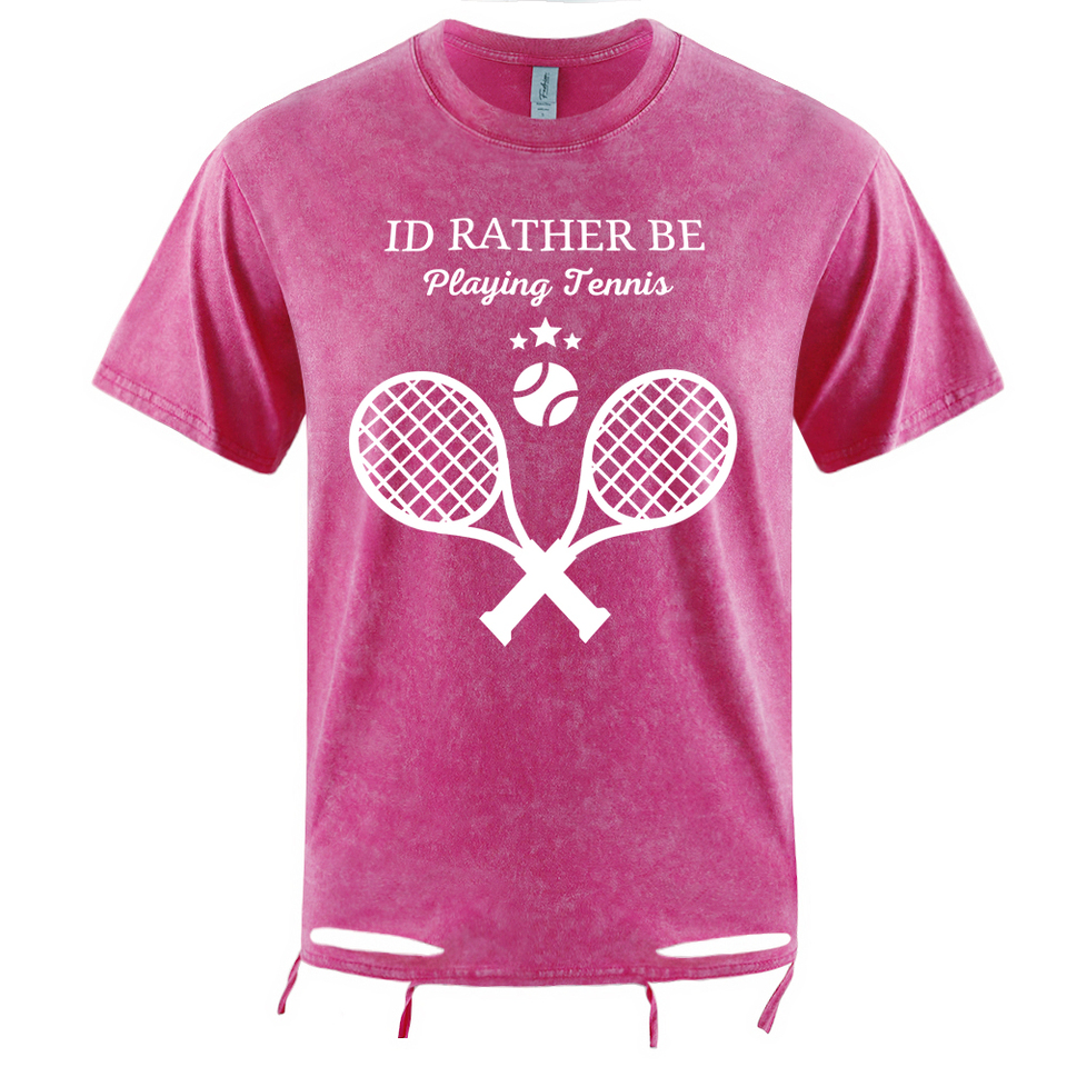 Passionate About Badminton Pattern Washed Holes T Shirt Men Summer Cool Tops Cotton All-Match Short Sleeve Soft Loose Tee Shirt