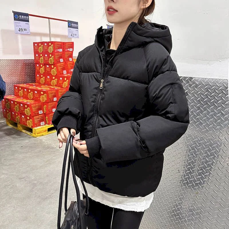 

Winter Coats Oversized Hooded Thickened Bread Jacket for Women Korean Style Loose Solid Casual Cropped Quilted Coat Snow Clothes