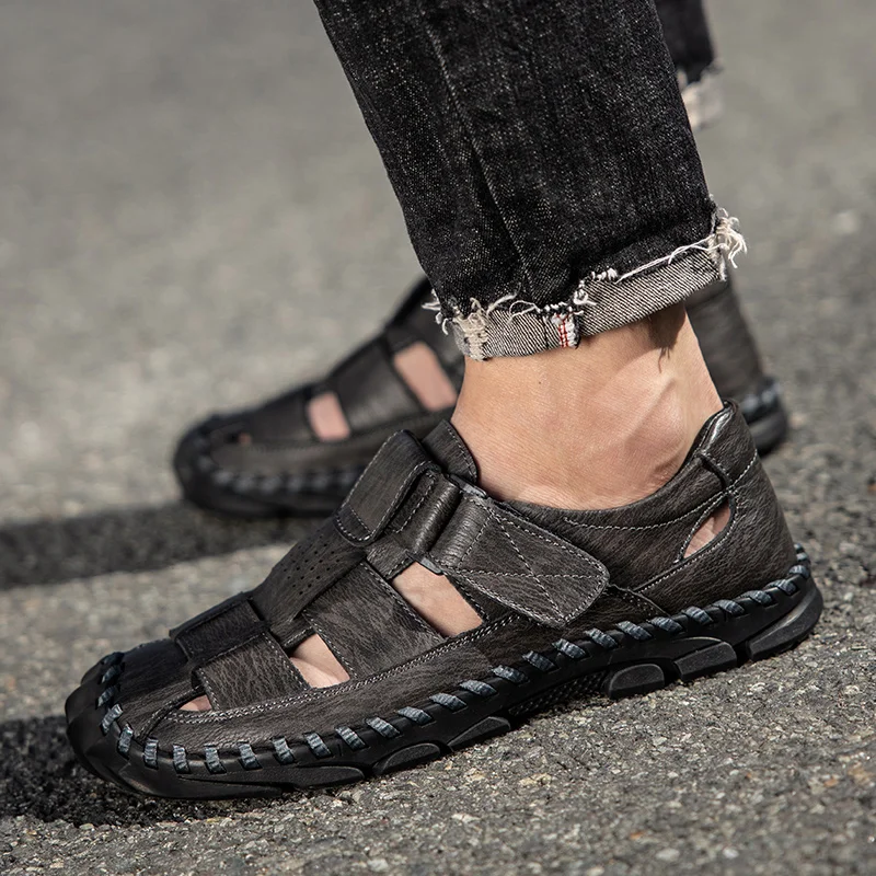 Summer Men's Beach Camping Shoes Handmade Soles Perforated Breathable Men's Leather Sandals Lightweight Oxford Shoes leather sandals summer sandals