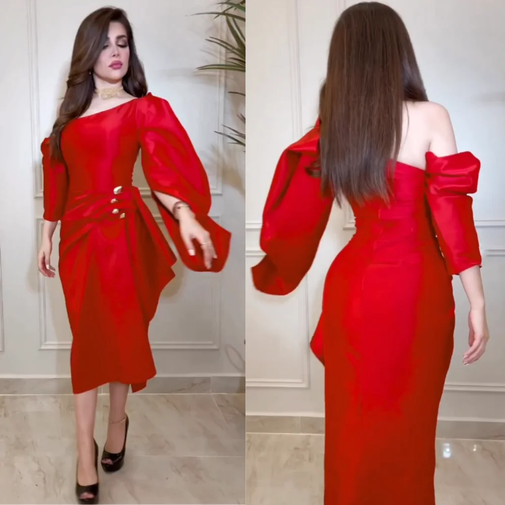 Exquisite High Quality Sparkle Satin Pleat Birthday Column One-shoulder Bespoke Occasion Gown Midi Dresses