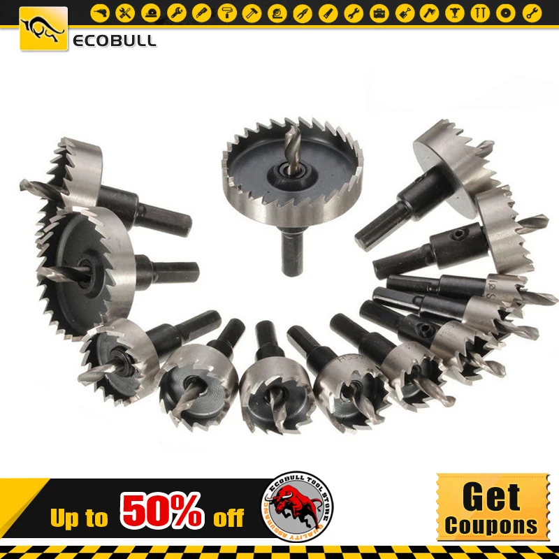 13pcs 16-53mm Hole Saw set HSS Durable Stainless Steel hole saw cutter for metal Wood Alloy Cutting Tool drill bit cutting set