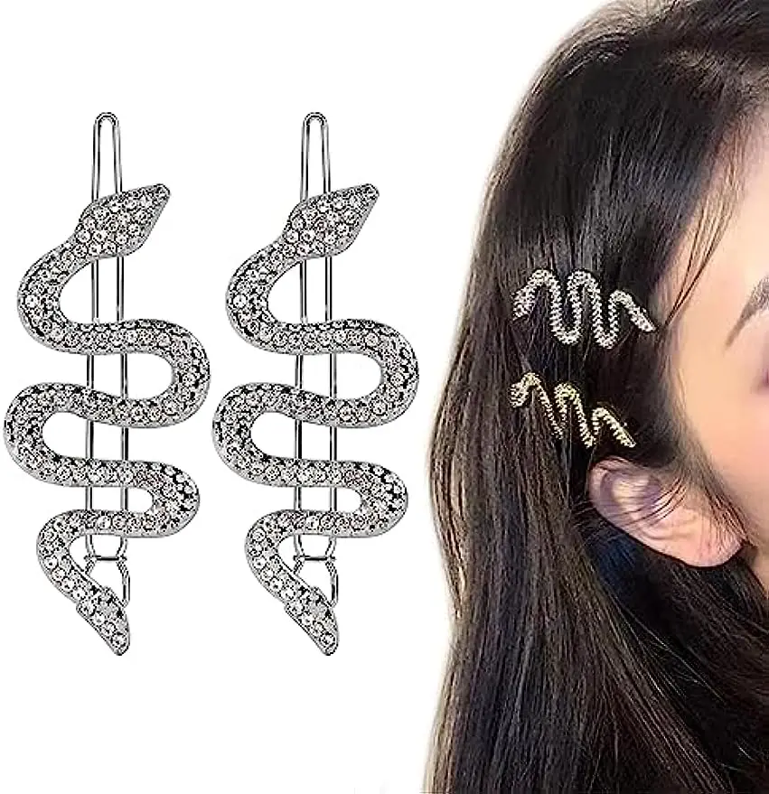 2PCS Metal Snake Hair Pins Alloy Snake Hair Clips with Sparkly Rhinestones Set Hair Jewelry Accessories For Girl Women Headdress 2pcs ender3 cr10 titanium alloy bi metal heatbreak throat 1 75mm copper plating tube 4 1mm for cr10 ender 5 3 cr 10s