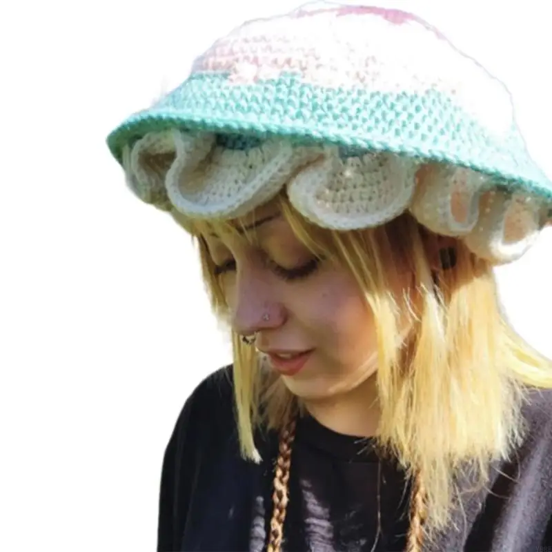 Häkeln Pilz Eimer für Frauen Atmungsaktive Soft Dome Mädchen Winter Herbst Warme Gestrickte Kopfbedeckung – Detail 7