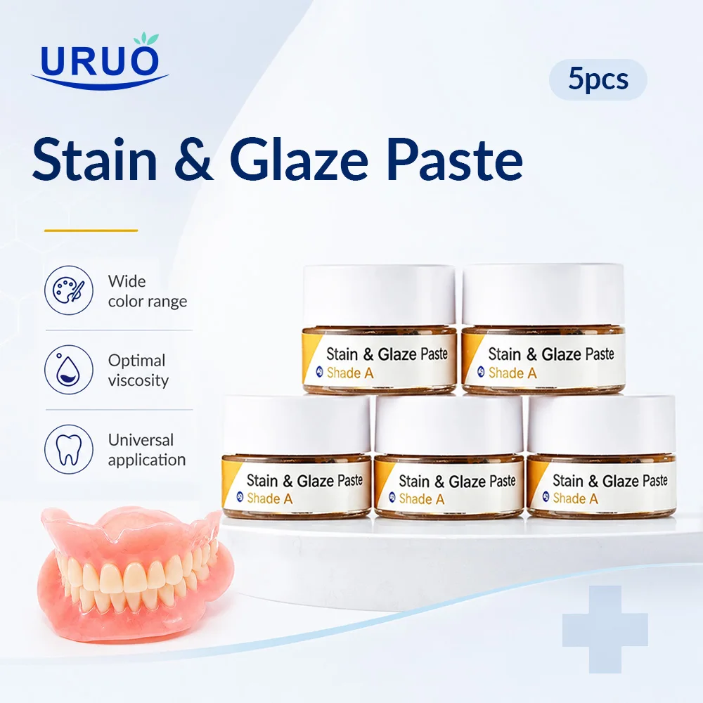 5 Stück Färbe- und Glasurpaste 4g Niedrigtemperatur-Glasurpasten-Set Dentallabormaterial für Vollzirkon, Copings, PFM, Glaskeramik