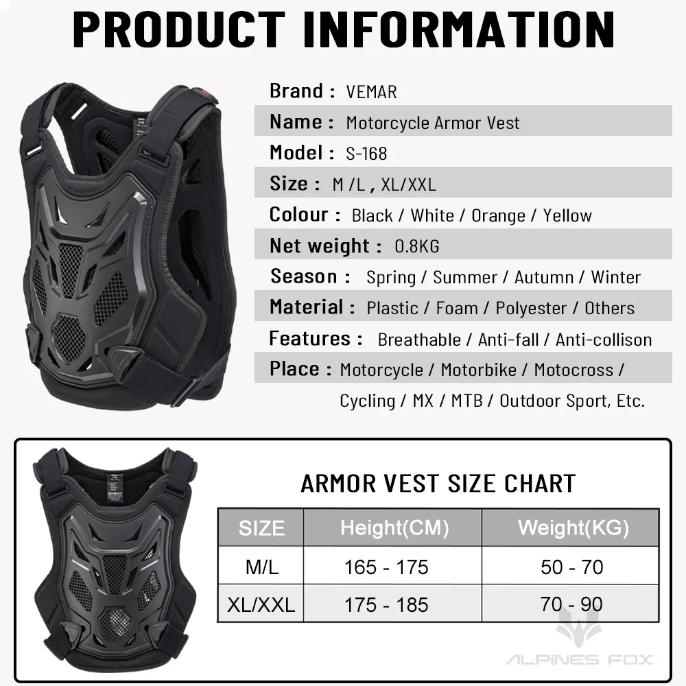 Motocross Armor Vest Motorcycle Body Protection Chest Back Protector for Men Women