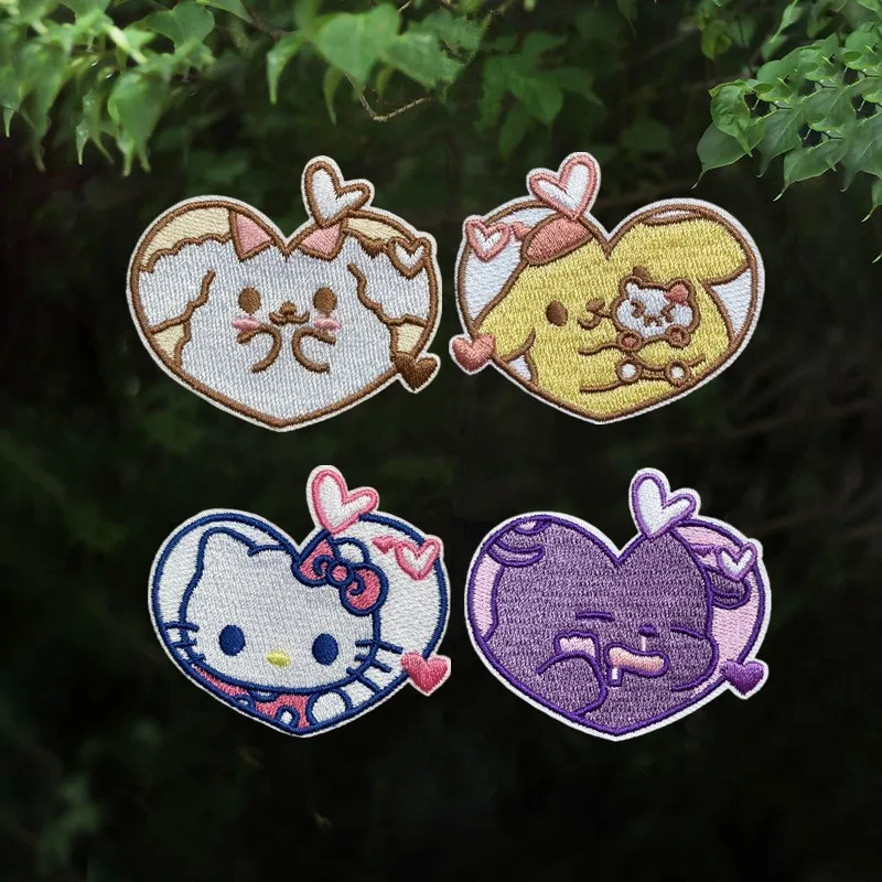 새로운 귀여운 산리오 다림질 패치 자수 패치 티셔츠 청바지 백팩 배지 바느질 패치 파티 선물