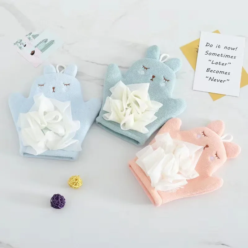 Cartoon Baby-Bath Gloves Cotton Bath Towel for Children Kids Cute Animal Bath-Brushes Comfortable Shower Sponge Bath Accessories