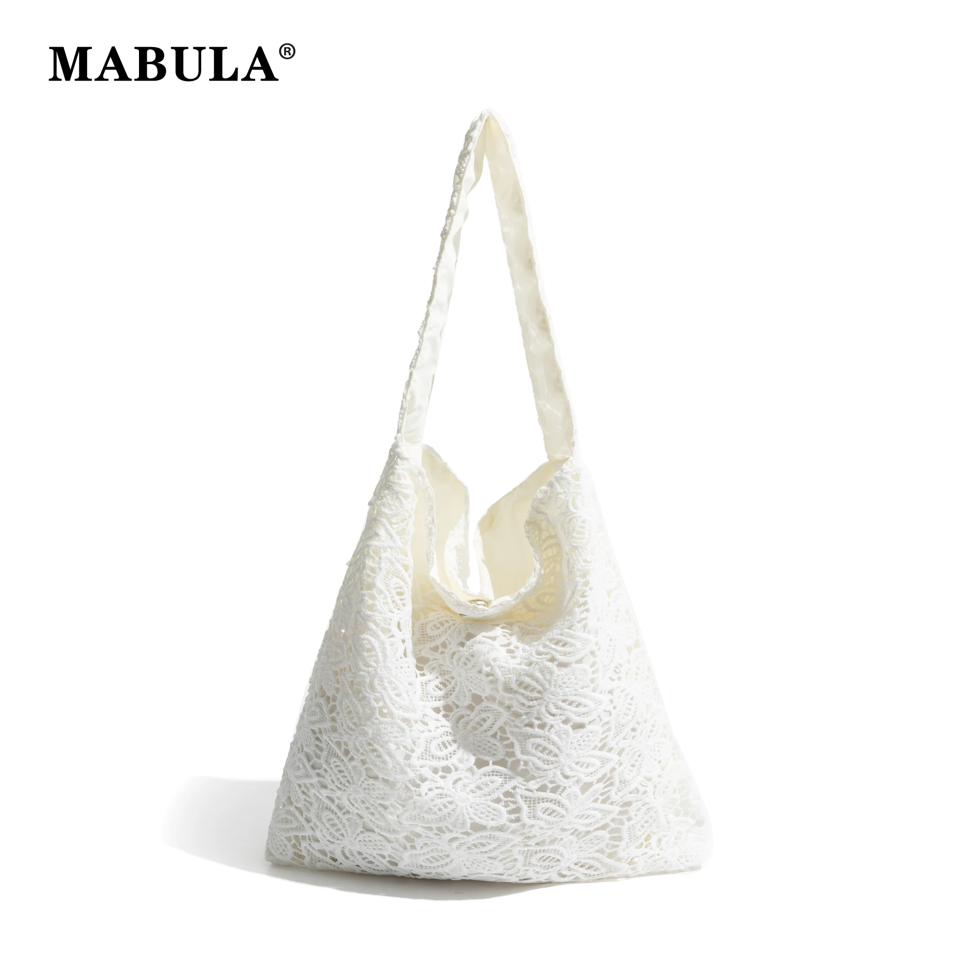 MABULA Chic Hollow Flower Girls Shoulder Bag Aesthetic Mesh Capacity Beach Hobo Purse Bohemian Style Woman Messenger Phone Pack