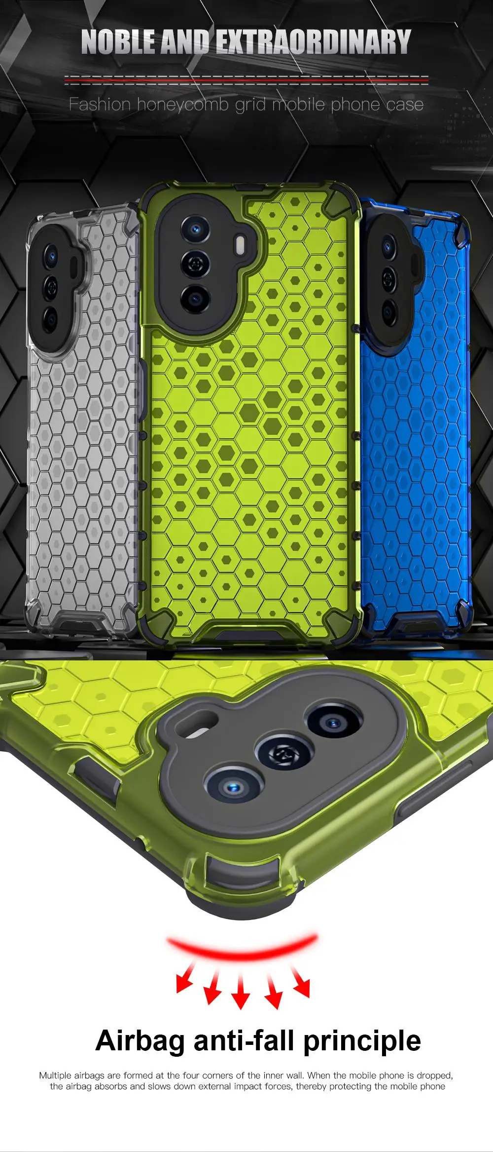 Shockproof Phone Case For Huawei Nova Y70 Transparent Honeycomb_voghion.com