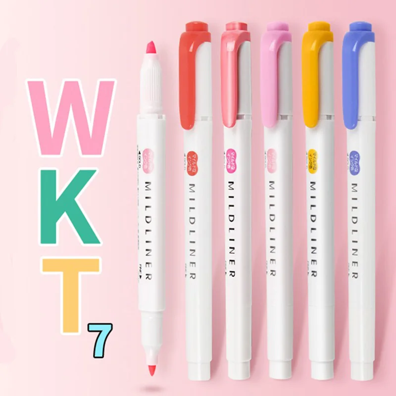 ZEBRA-마일드라이너 하이라이터 마커 WKT7 양면 파인/볼드 팁 마일드라이너 색상 방수 하이라이트, 35 색, 일본 하이라이트