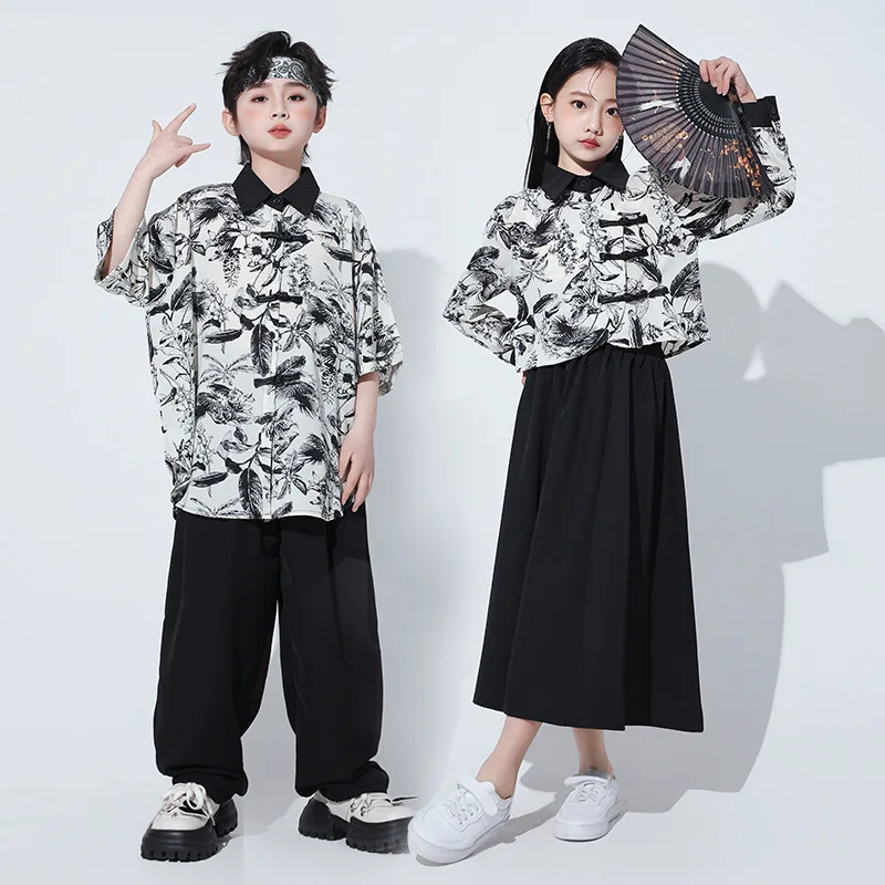 Chinese Style Hanfu Child Dance Clothes Jazz T Shirt Pants Dress Ballroom Dancing Competition Hip Hop Costumes 4 Girls Boys