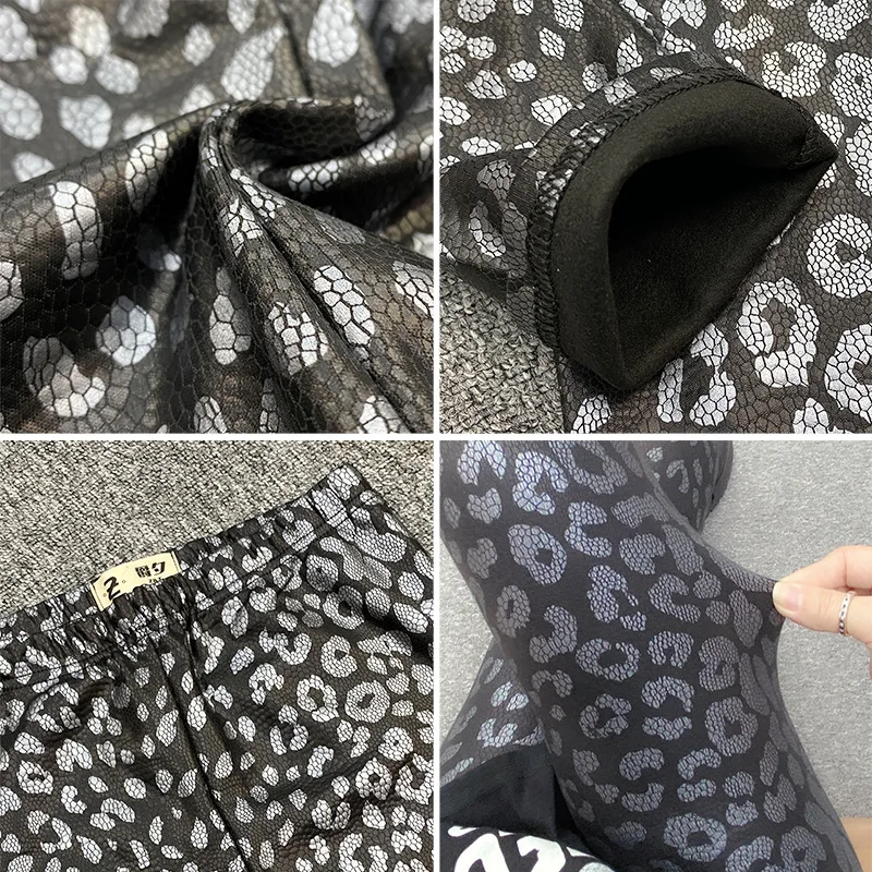 Autumn Winter Black Leopard Women's Skinny Warm Velvet Pants Leggings High Waist Elastic Pencil Trousers