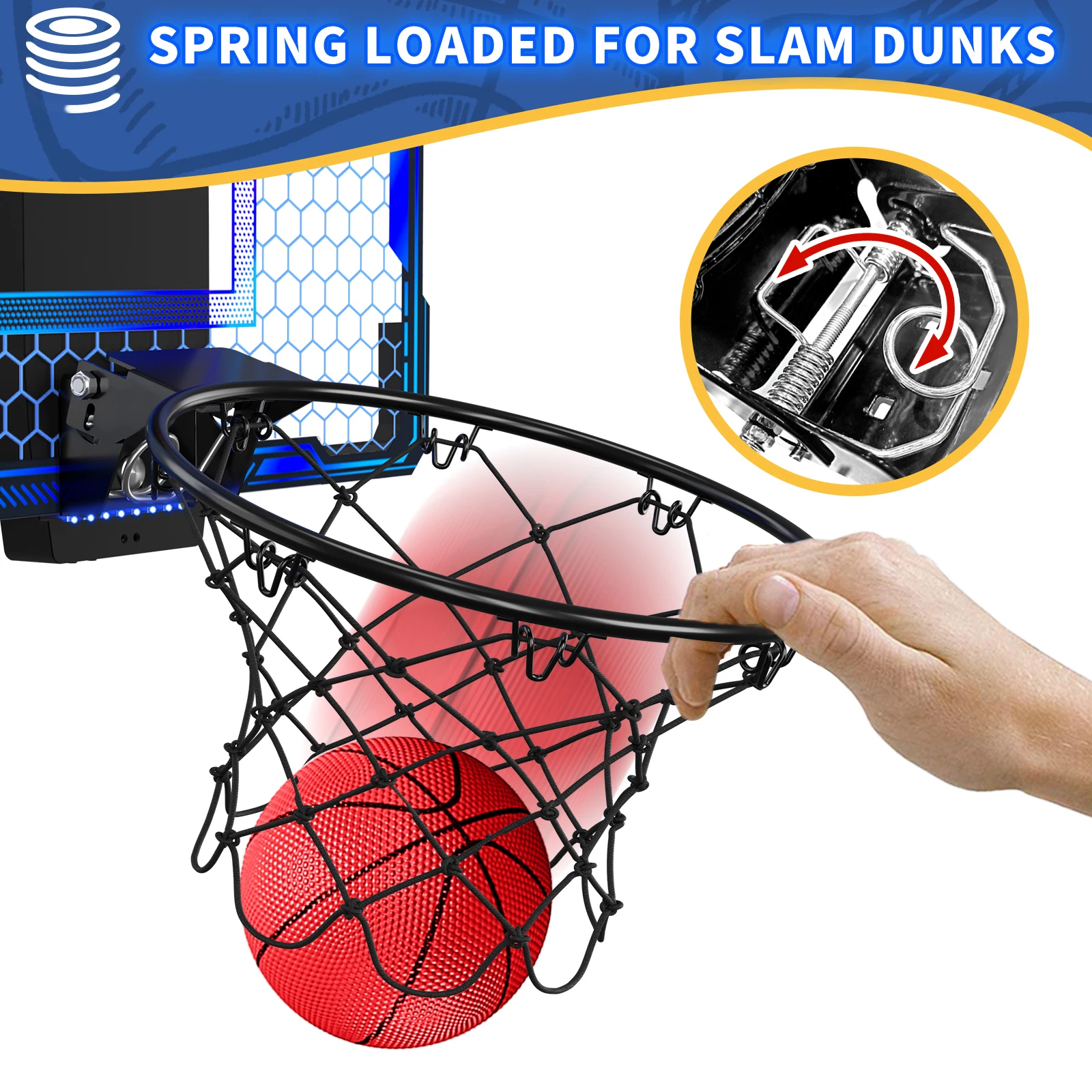Remote Control Basketball Hoop Indoor with 7 LED Lighting, Over Door Basketball Hoop, Basketball Toys Gift for Kids, Adults