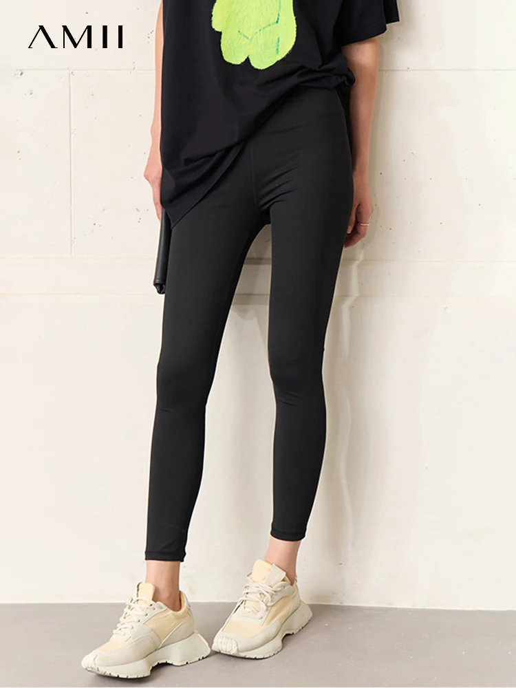 

AMII Minimalism Women's Pants 2023 Spring New Black Shirts & Blouses High Waist Casual Pantalones Female Slim Leggings 12230132