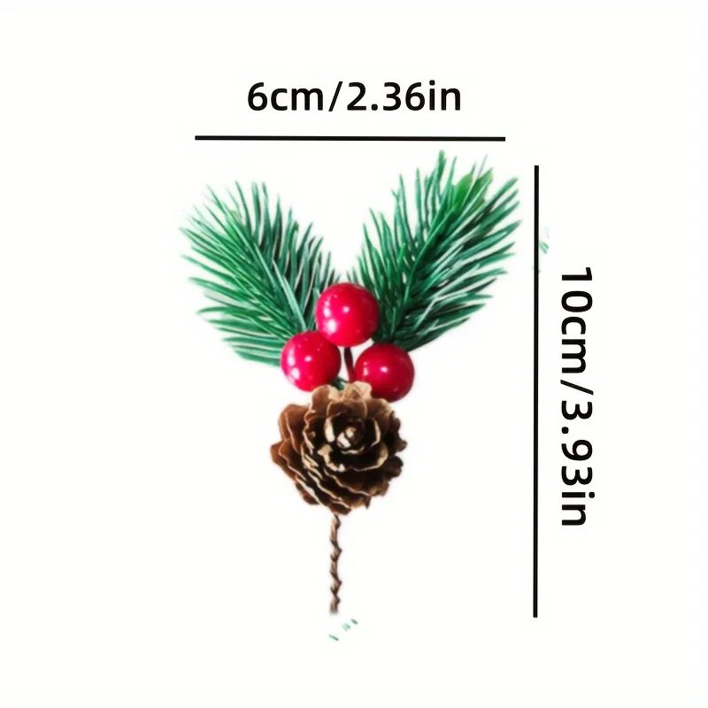 10/30 pezzi di rami di pino con stelo di bacche rosse, pigne artificiali, fiori da raccogliere, ghirlanda fai da te, rami di albero di Natale, decorazioni_voghion.com