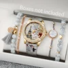 5Pcs/Set Fashion Women's Watch European and American Classic Retro Quartz Watch with Exquisite Beaded Bracelet Set 1