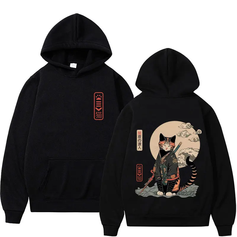 

Japanese Anime Kanji Ronin Cat Graphics Hoodies Men's Women Clothing Gothic Cartoon Hoodie Casual Pullover Sweatshirt Streetwear