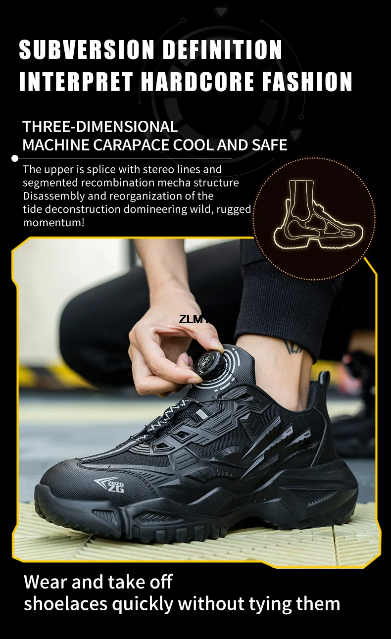 Rotated Button Safety Shoes for Men Steel Toe Working Sneaker New Puncture Proof Work Safety Boots Man Black Work Shoes Security