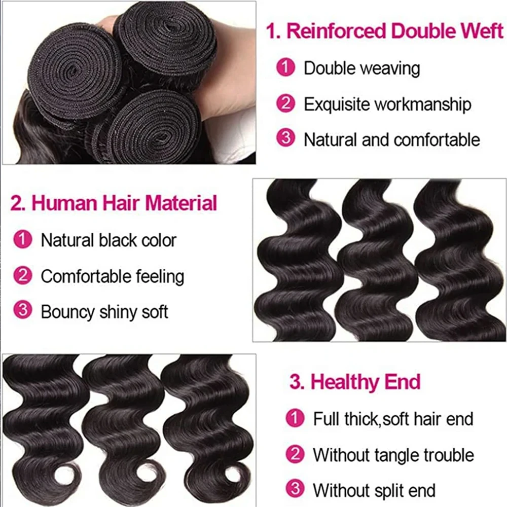 Body Wave Bundles With Closure Brazilian Human Hair Weave Bundles With Closure Hair Extension 3/4 4x4 Lace
