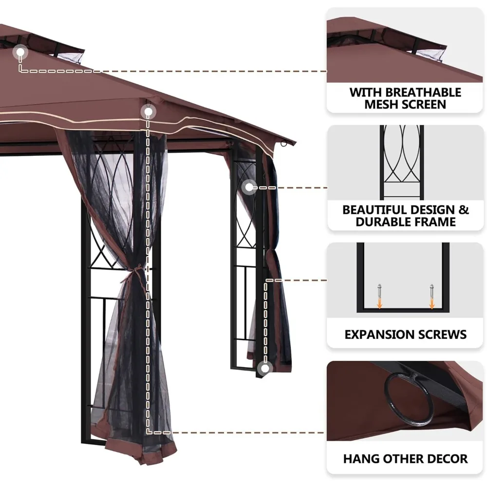 Outdoor Patio Gazebo - Porch Gazebo with Polyester Roof & Breathable Netting, Best for Garden, Lawn, Backyard Deck 6