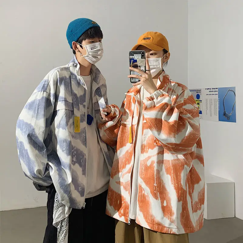 

Осенняя куртка Tie-dye, Мужская модная хлопковая Повседневная бейсбольная униформа в стиле ретро, Мужская Уличная одежда, свободная куртка-бомбер в стиле хип-хоп для мужчин