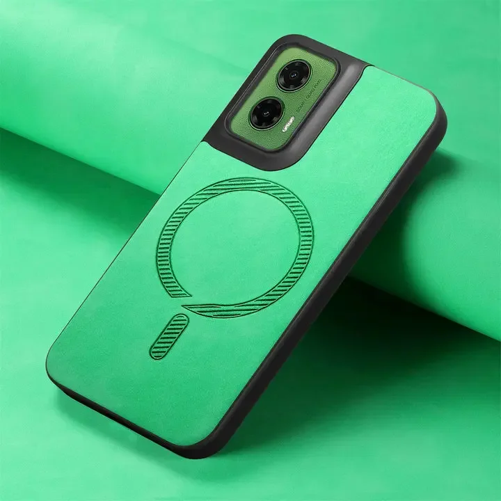 Luxury Leather Back Case with Wireless Charging and Magnetic Closure for Motorola Moto Smartphones