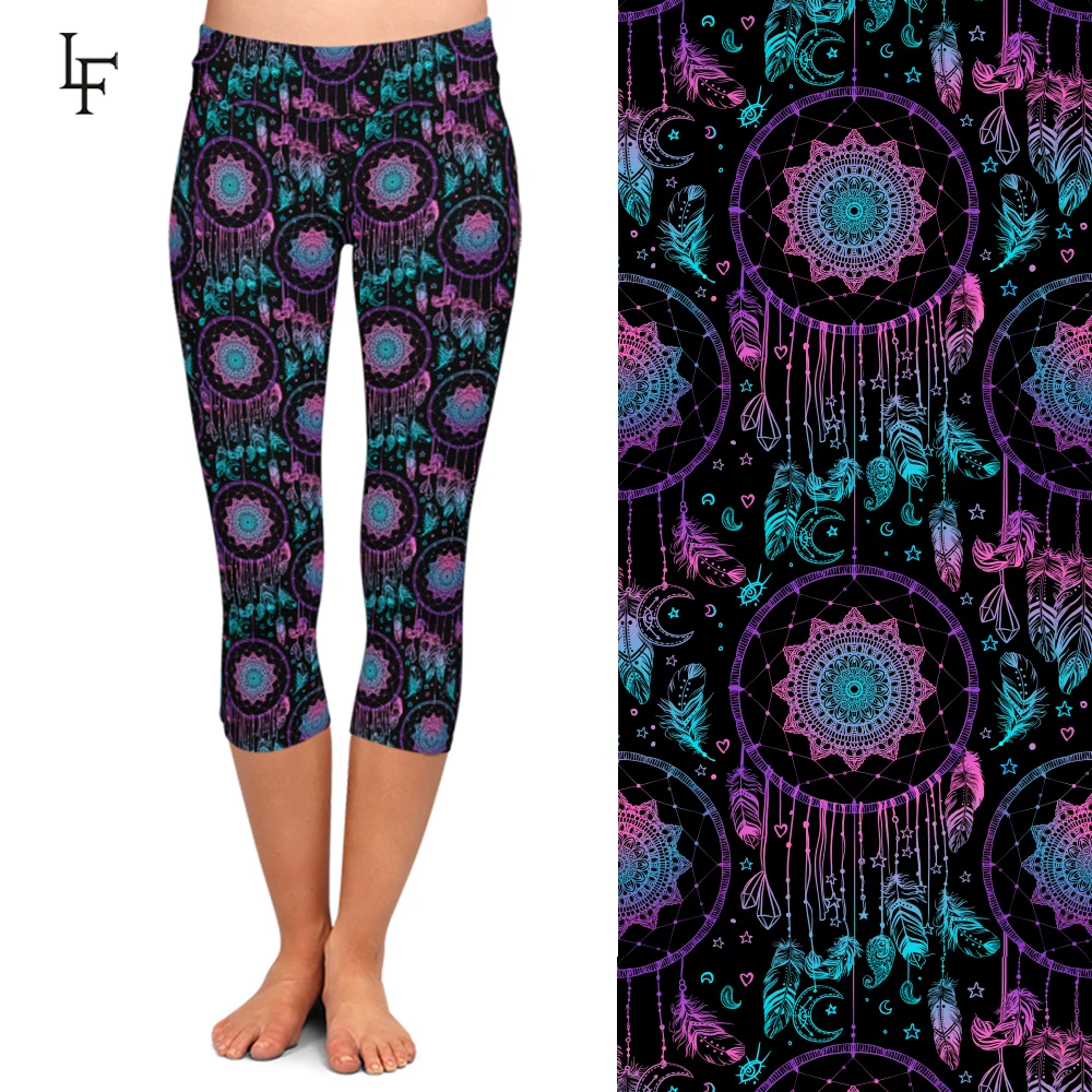 New Dreamcatcher Digital Print Leggings Summer High Waist 220gsm Double Side Brushed Milk Silk  Mid-Calf Women Pants