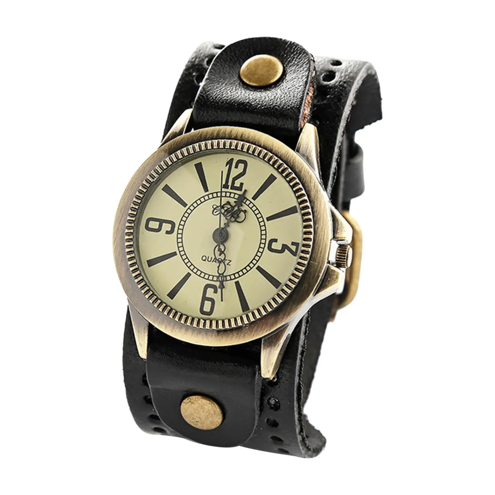 Retro Quartz Wrist Watches Wide PU Leather Belt Strap for Birthday Performance Graduation Ceremony Men Women