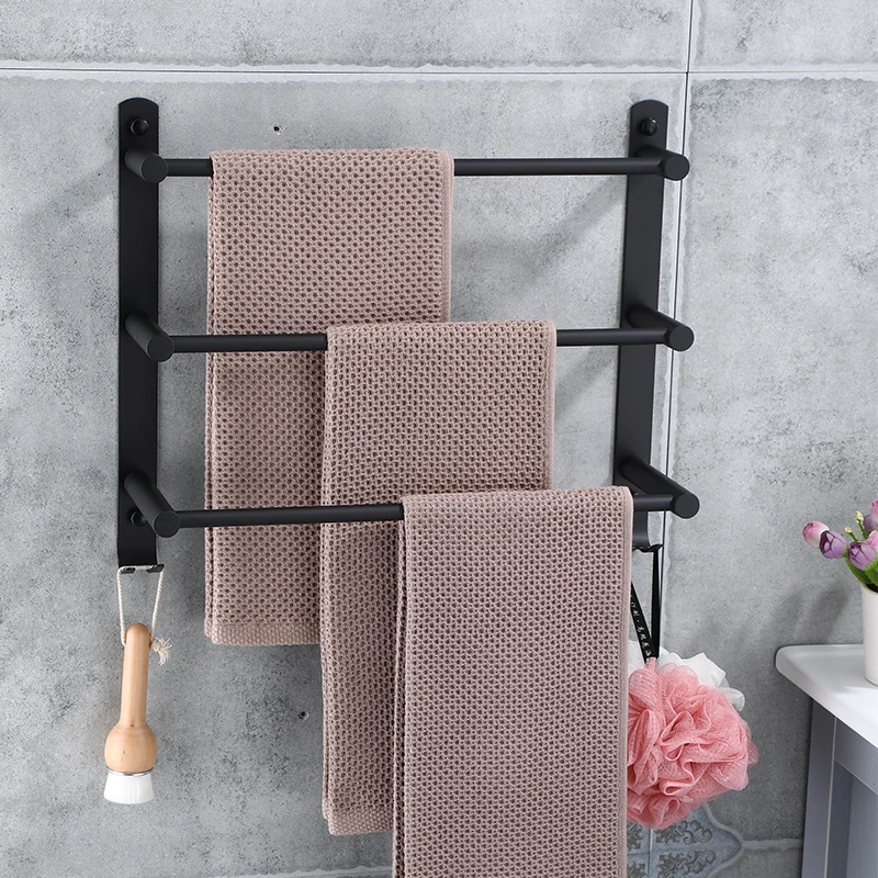 Towel Rack Towel Holder 3 Bars 2 Ways Installation Stainless Steel Bathroom Accessories Wall Shelf