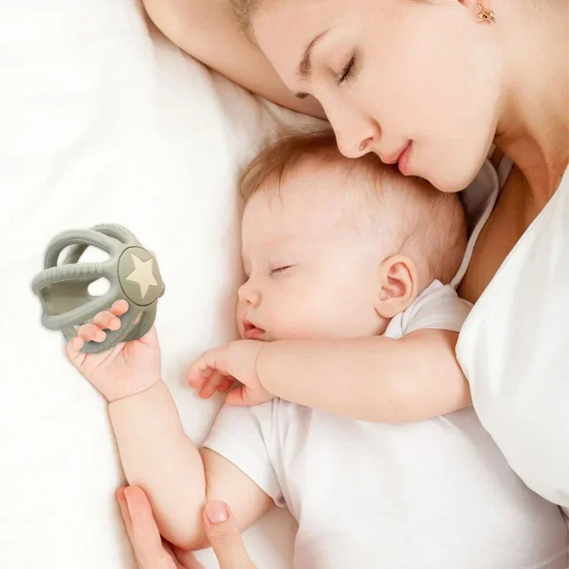 Baby Toy Food Grade BPA Free Silicone Teether Ball Natural Silicone Chew Toy Safety Ball Hollow Toy 2