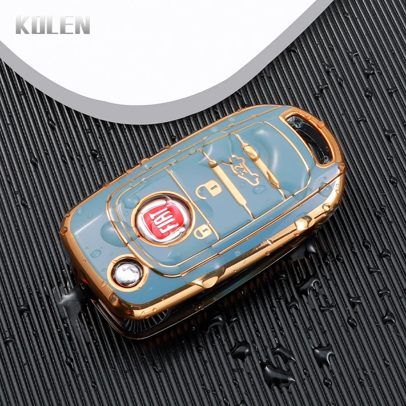 Custodia Chiave Auto In TPU Con Portachiavi In Pelle – Compatibile Con Fiat Tipo, Toro, 500X, Doblò, Argo (4 Pulsanti) – Design Nero Oro Con Ciondolo Bling - 3