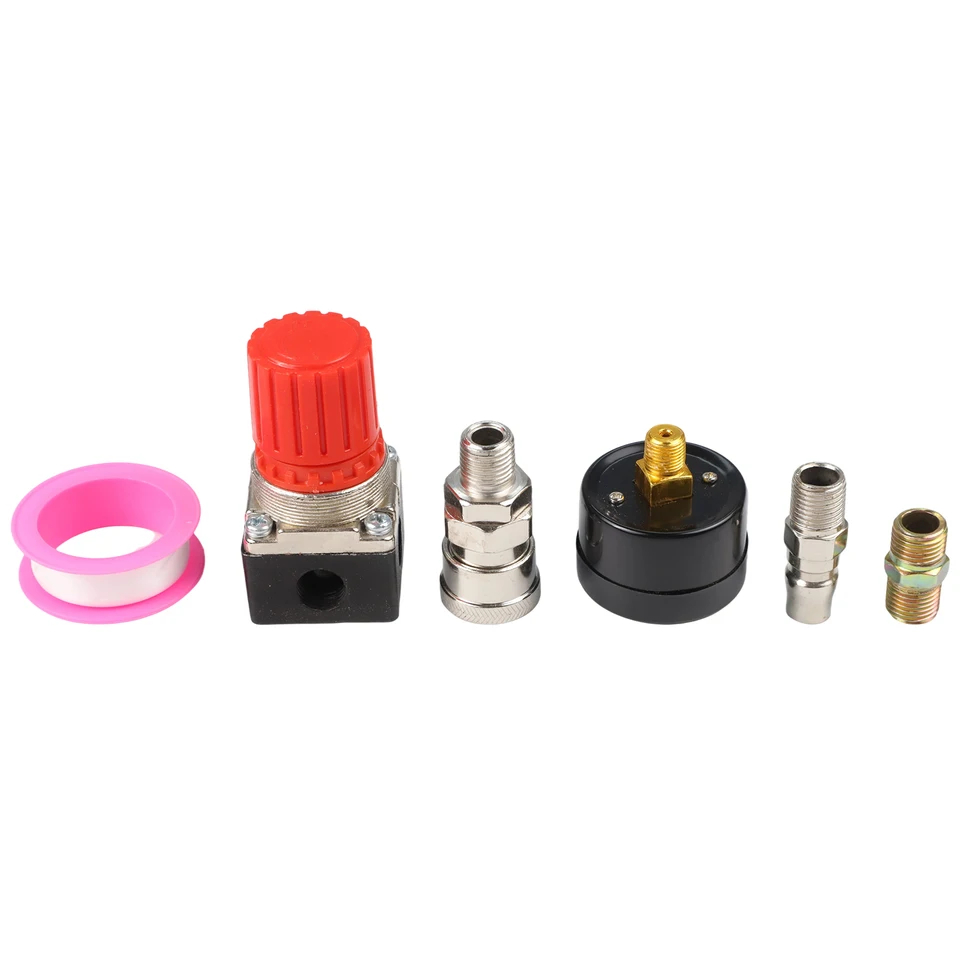 QWORK drukregelaar van de luchtcompressor, 1/4 EU standaard drukregelventiel Drukomschakelventiel met 175PSI 12Bar manometer voor luchtcompressor, air pump accessories(4 gaten