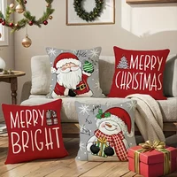 A set of 4 Christmas pillow covers - Santa Claus and Snowman Hello Winter design, machine washable, 18x18 inch zipper closure 1