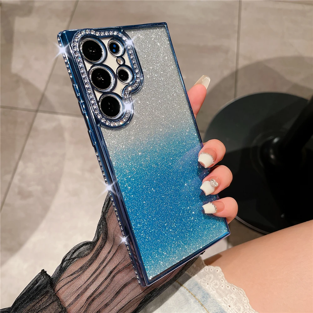 Luxury Plating Glitter Rhinestone Diamond Transparent Phone Case – Soft Gradient Color Cover