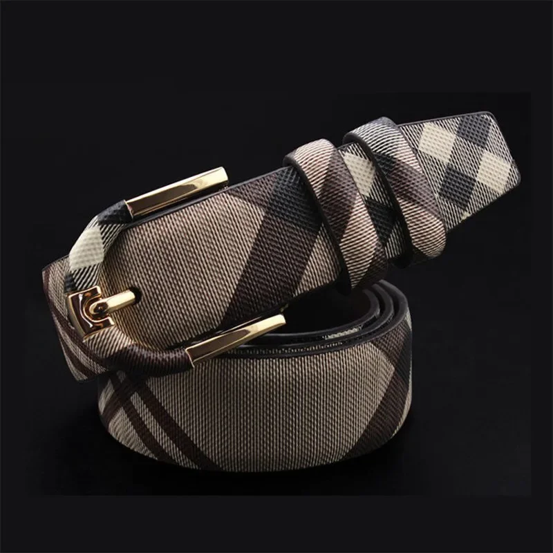 

2024 New Youth Couple Checkered Men's and Women's Leisure Needle Buckle Belt with Leather Button Fashionable Business Belt