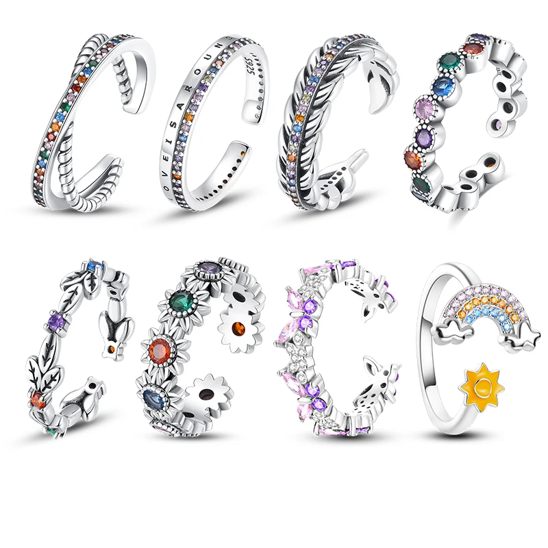 Silver Ring Wedding Rings Silver Rings Rings For Women 925 Sterling Silver Fashion Colorful Butterfly Open Ring Shining Cubic Zircon Elegant Wedding Engagement Jewelry