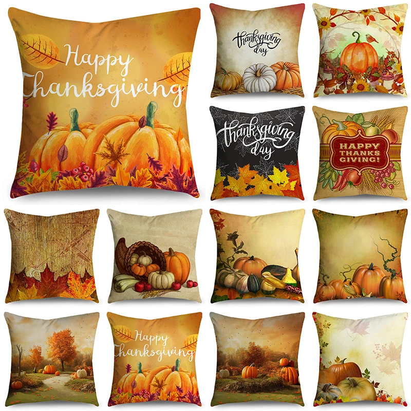 

Happy Thanksgiving Harvest Autumn Pumpkin Farm Throw Pillowcase Cushion Covers For Sofa Office Bedroom Decor Multiple Size