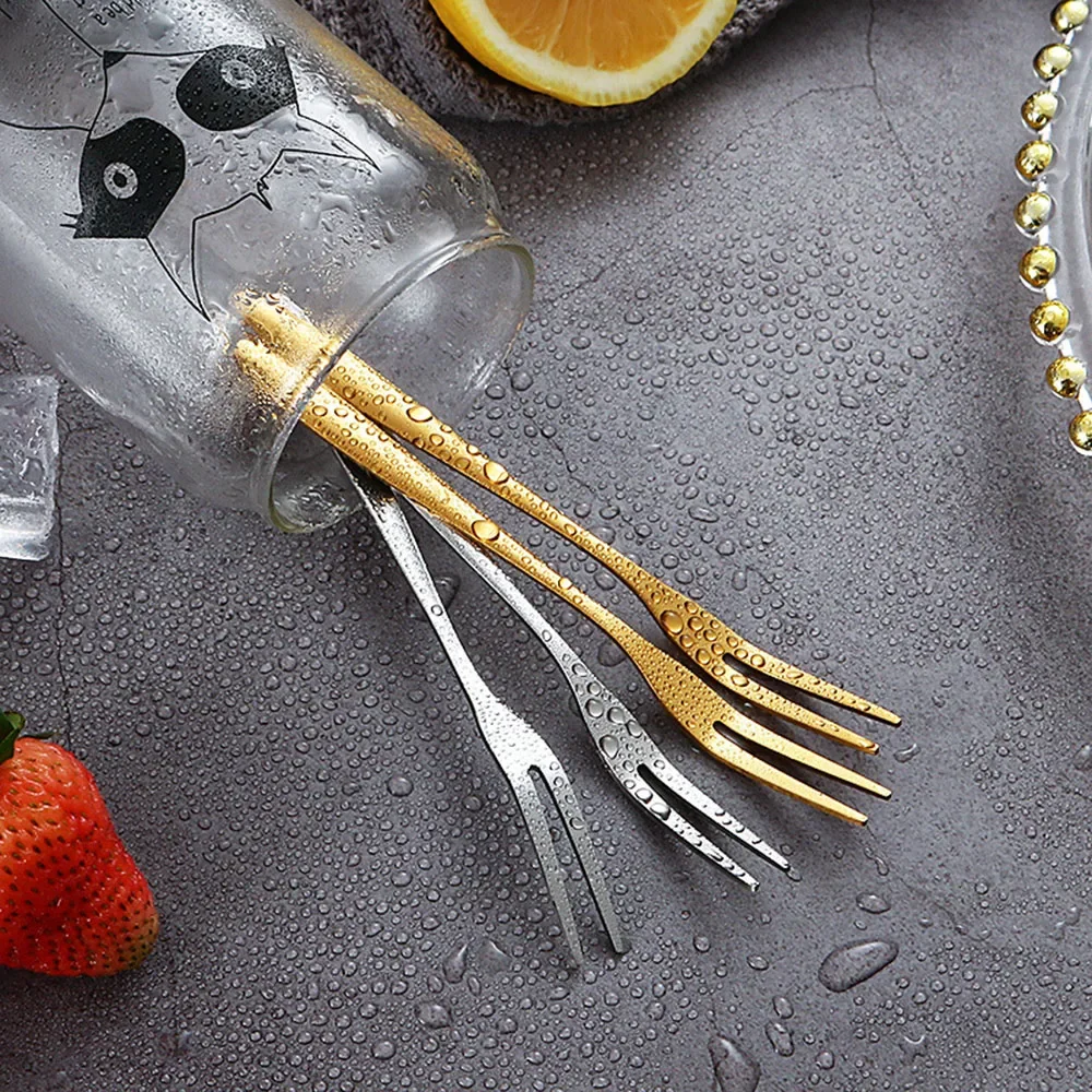 Stainless Steel Fruit Fork 6Pcs Small Toothpick Multifunctional Fruit Stick Gold Moon Cake Knife Food Picks Kitchen Accessories