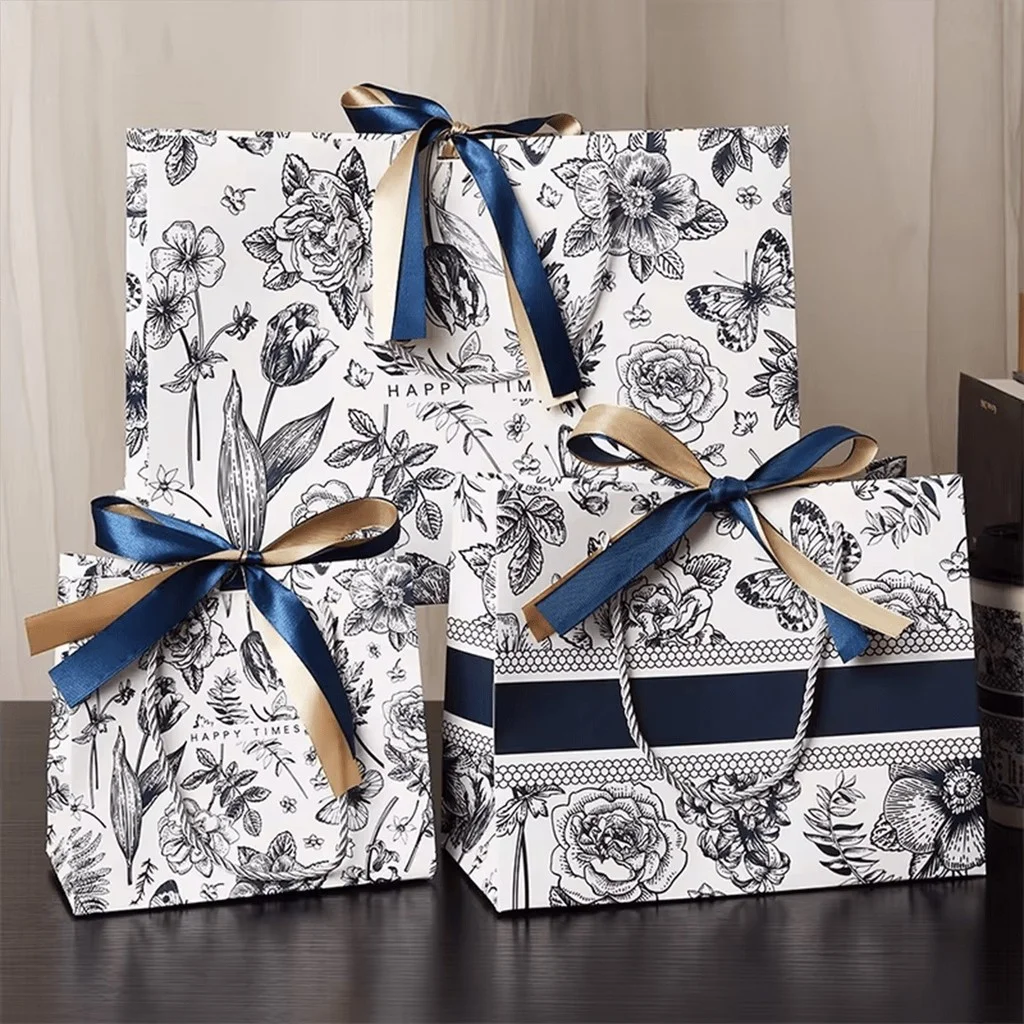 Blumen-Geschenktüte, Pardboard-Papier-Tragetasche, Geschenktüten mit Griffen, Shopping, Party, Hochzeit, Party, Geburtstag, Einzelhandel, Taschen, Geschenktüte, Handtasche