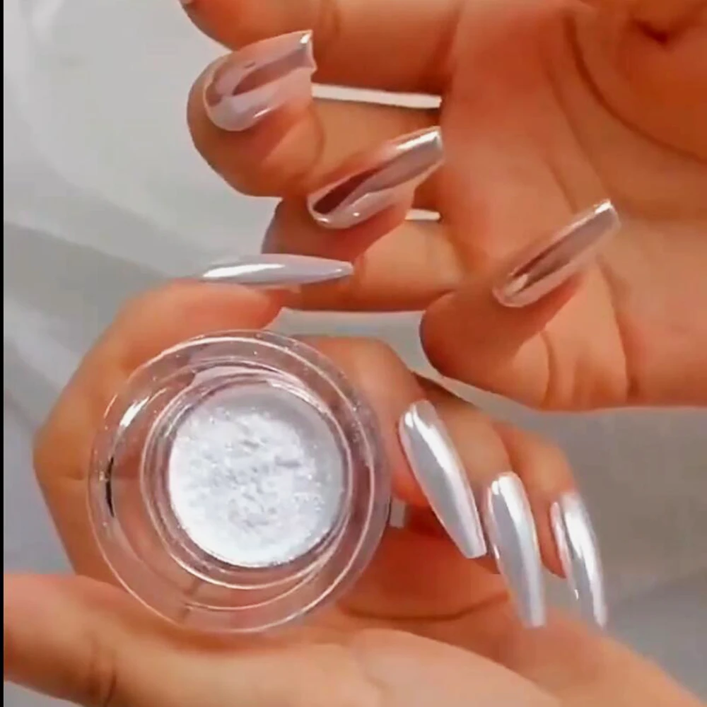 1Jar Moonlight Mirror Nail Glitter Powder Metallic Aurora Effect Argento Fine Chrome Powder Holo Gel Polish Mirror Sfregamento Dust
