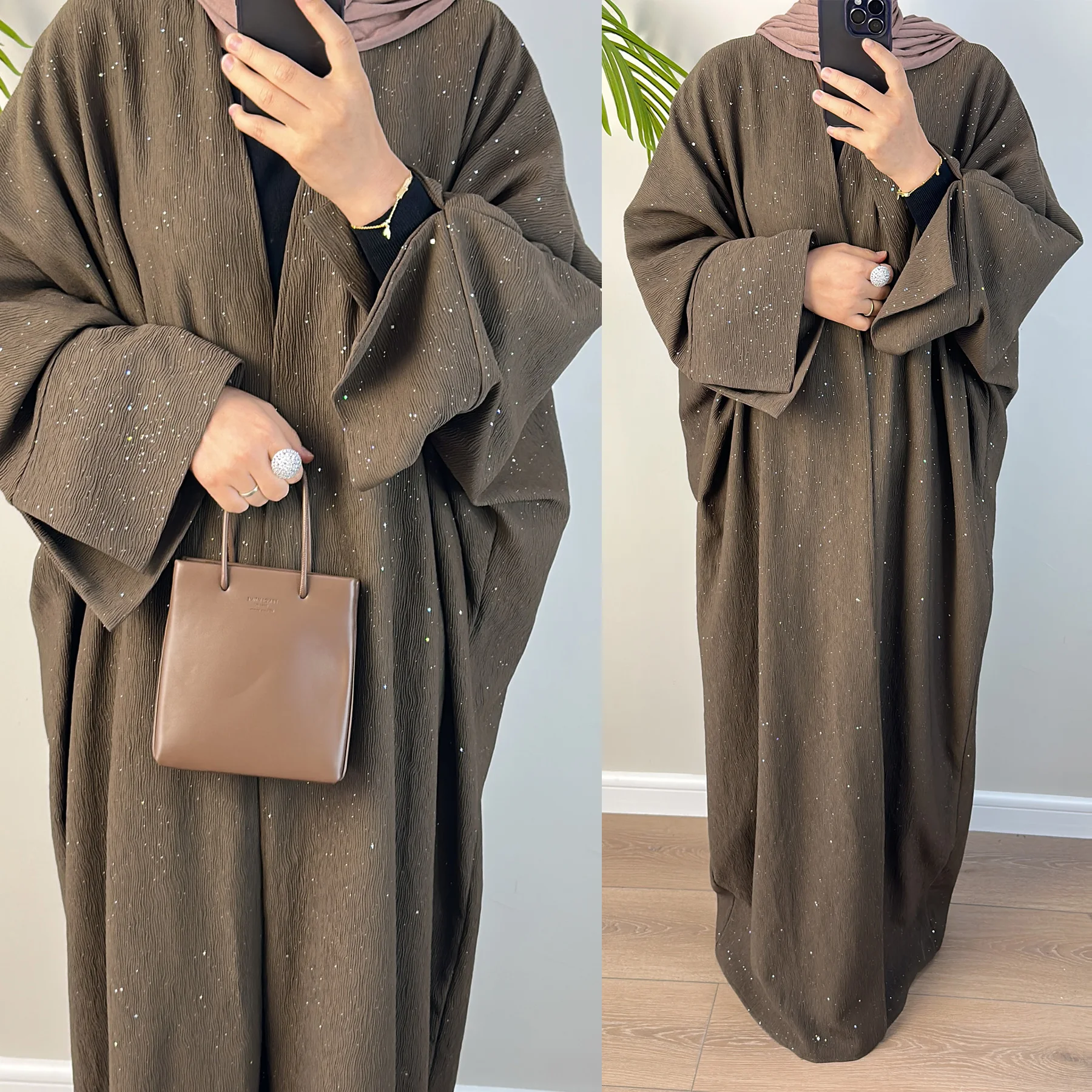

Autumn Open Abaya for Women Corrugated Glitter Kimono Islamic Long Dress Dubai Turkey Muslim Long Dresses Cardigan Outfit Winter