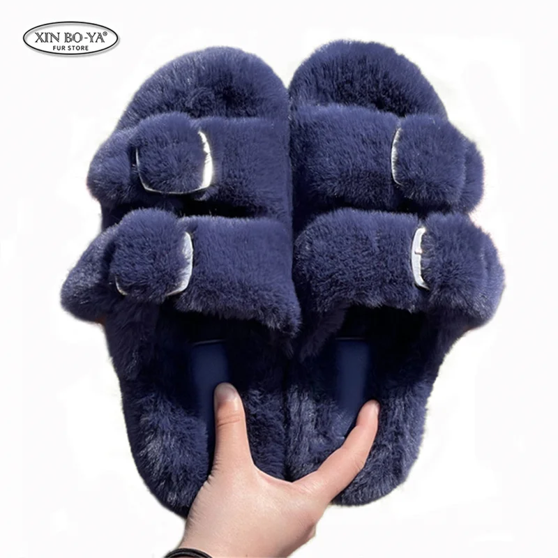 Winter Warm Flat Fur Slippers Women Faux Fur Fluffy Furry Home Slides Woman Comfort Non Slip Indoor Outdoor Shoes Women Slippers
