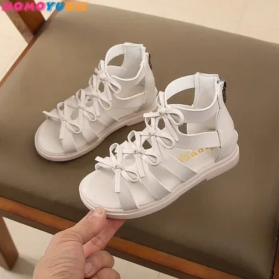 Summer Children Sandals Girl Genuine Leather High help Hollow Out Wrap Toe Fashion Kids Girls Sandals 21 37
