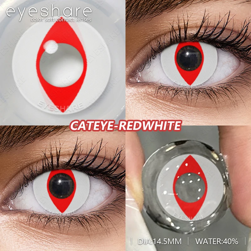 EYESHARE 1 Paar Cosplay Crazy Kontaktlinsen Cateye White Contact Anime Party Eyes Linsen Halloween Beauty Makeup Red Contact – Detail 9